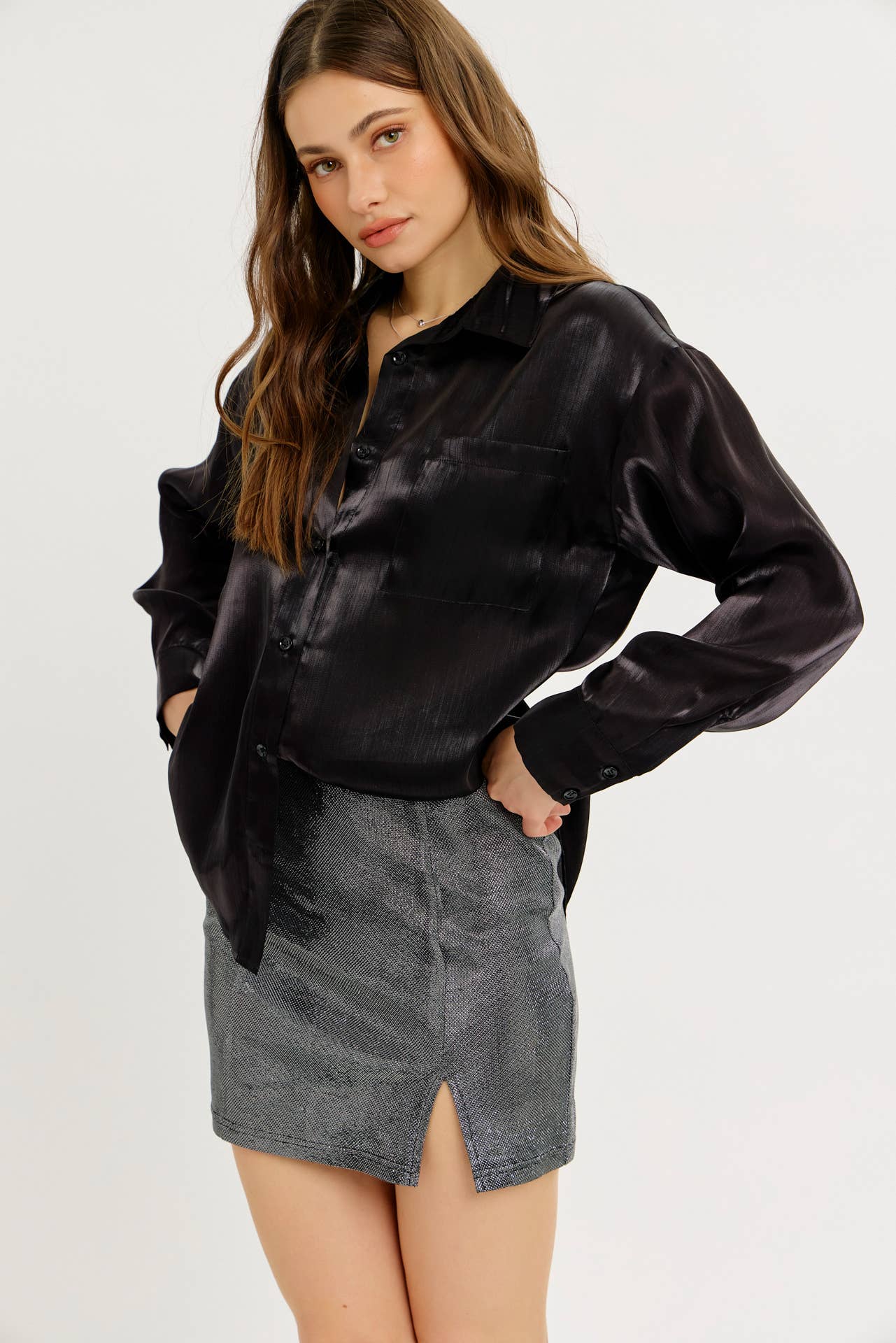 idem ditto - Wholesale Skirt - Women's - FESTIVE ESSENTIAL METALLIC MINI SKIRT WITH FRONT SLIT9