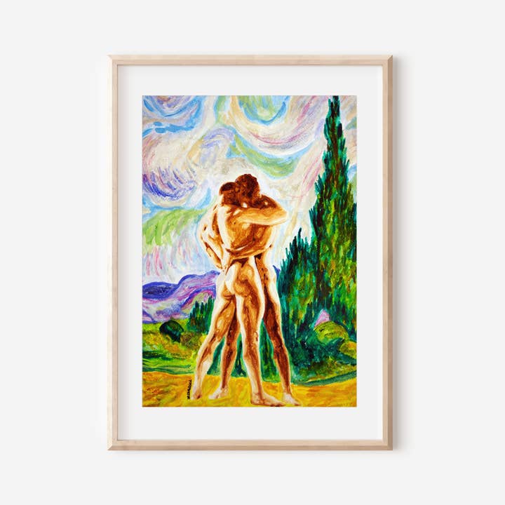 (Love in Van Gogh) Male Nude giclée print available 2 size for wholesale by ZAK POP ART