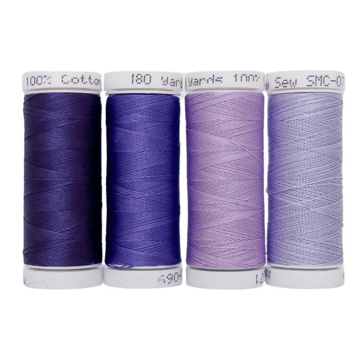 Madam Sew - Wholesale Thread - Cotton Thread Set - Purples! For Quilting and Sewing - 8 Spools, 4 Colors, 180 Yards Each4