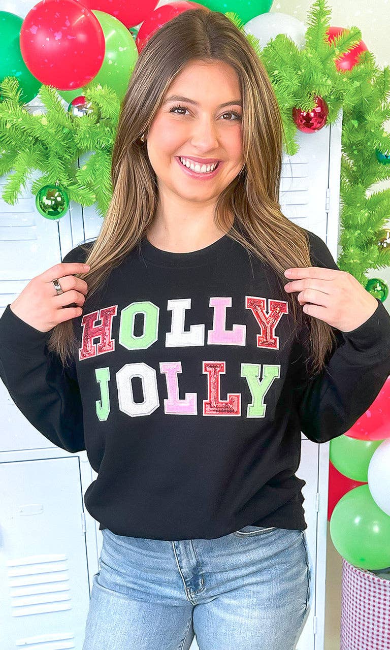 Sugar Stitch - Wholesale Sweatshirt - Women's - Holly Jolly Sequin Christmas Graphic Sweatshirt3