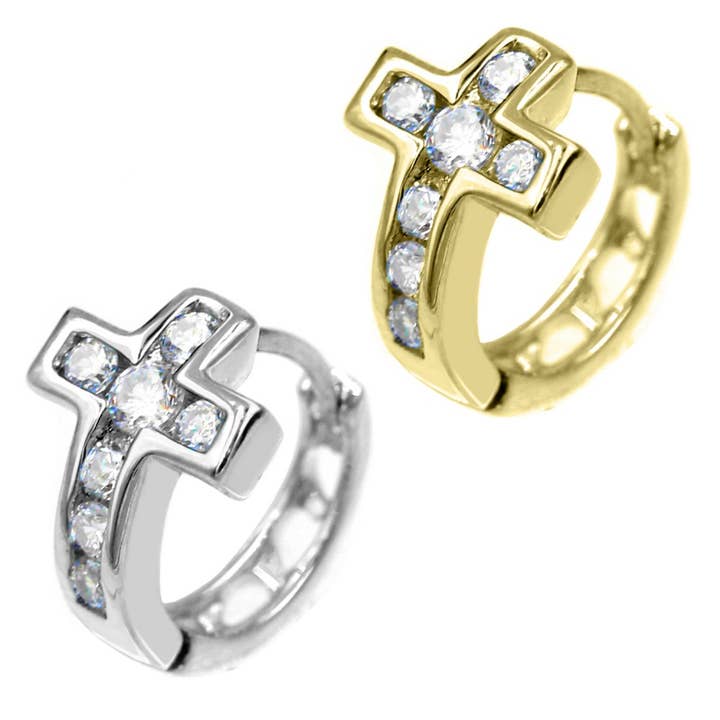 Awaken - Wholesale Single Earring - Cross Ear Piercing with Crystals - PO-413