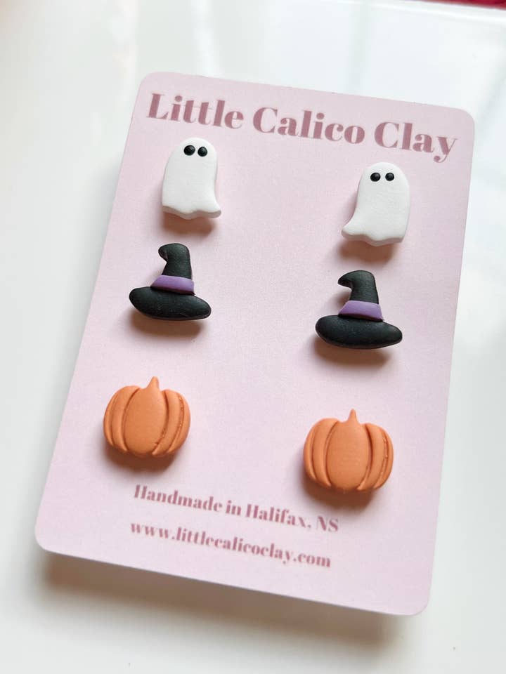 Spooky Stud Pack | Boucles d'oreilles en pâte polymère pour la vente par Little Calico Clay