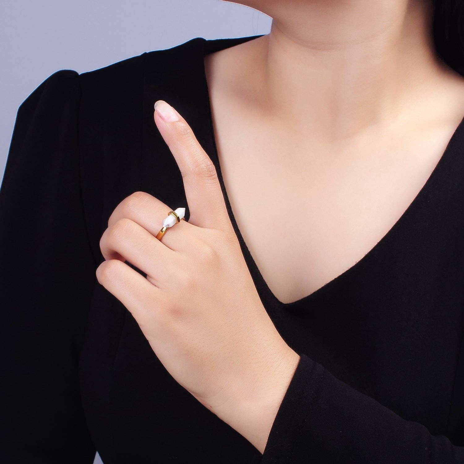 Aim Eternal - Vente Solitaire - Bague en or 14 carats en forme de citrine, quartz rose, aigue-marine, amazonite, howlite, améthyste, labradorite, onyx | O1043 - O105010