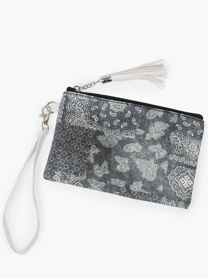 Bandana Denim Print Pouch With Wristlet-Ebg10270-S for wholesale by Hana