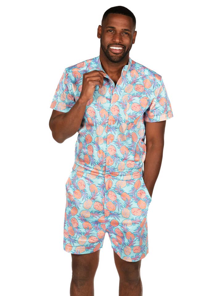 Tipsy Elves - Wholesale Onesie - Men's - Pina Colada Romphim - Men's One Piece Button Down Romper