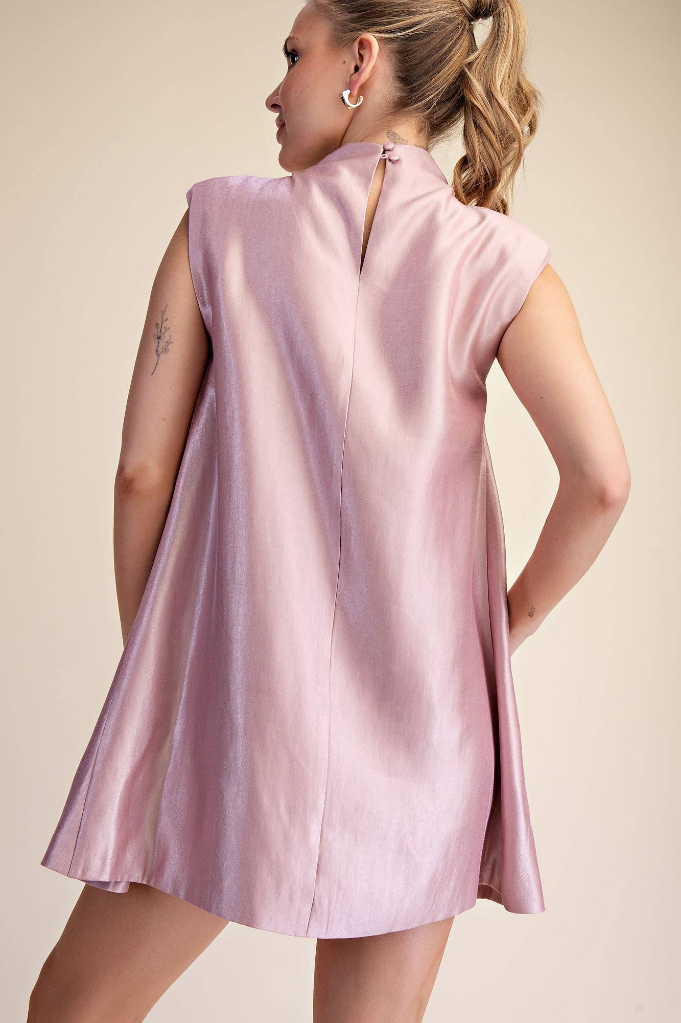 Glam - Wholesale Dress - Women's - Sleeveless Shoulder Pad Gathered Detail Mini Dress9