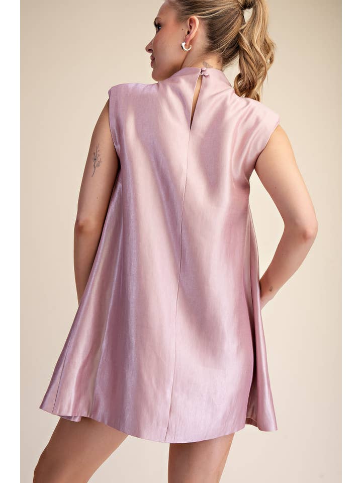 Glam - Wholesale Dress - Women's - Sleeveless Shoulder Pad Gathered Detail Mini Dress9