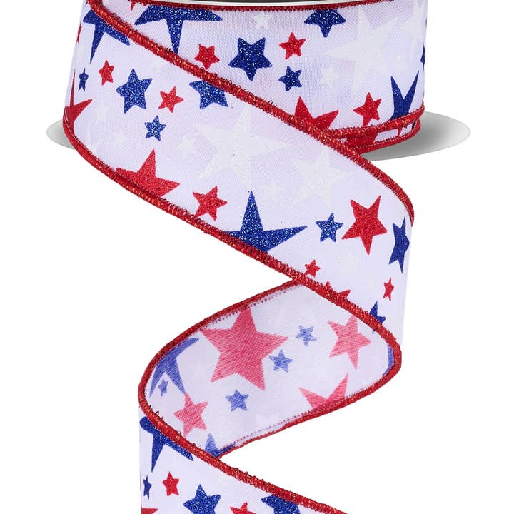 1.5"X10Yd Stars White/Red/Royal Blue LS306627 for wholesale by DecoExchange