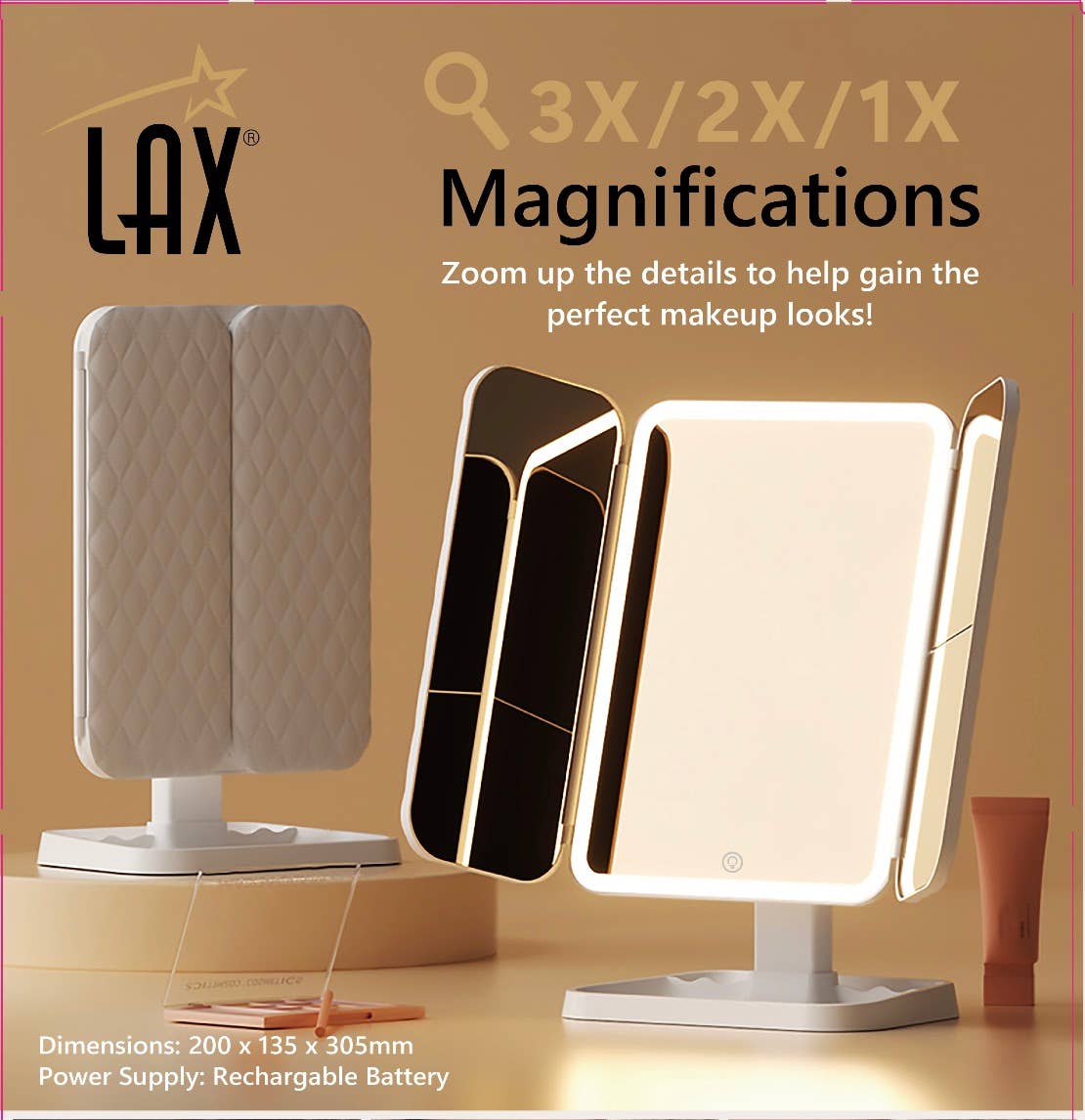 LAX Gadgets - Wholesale Vanity Mirror - Triple Vanity Mirror with Lights - White5