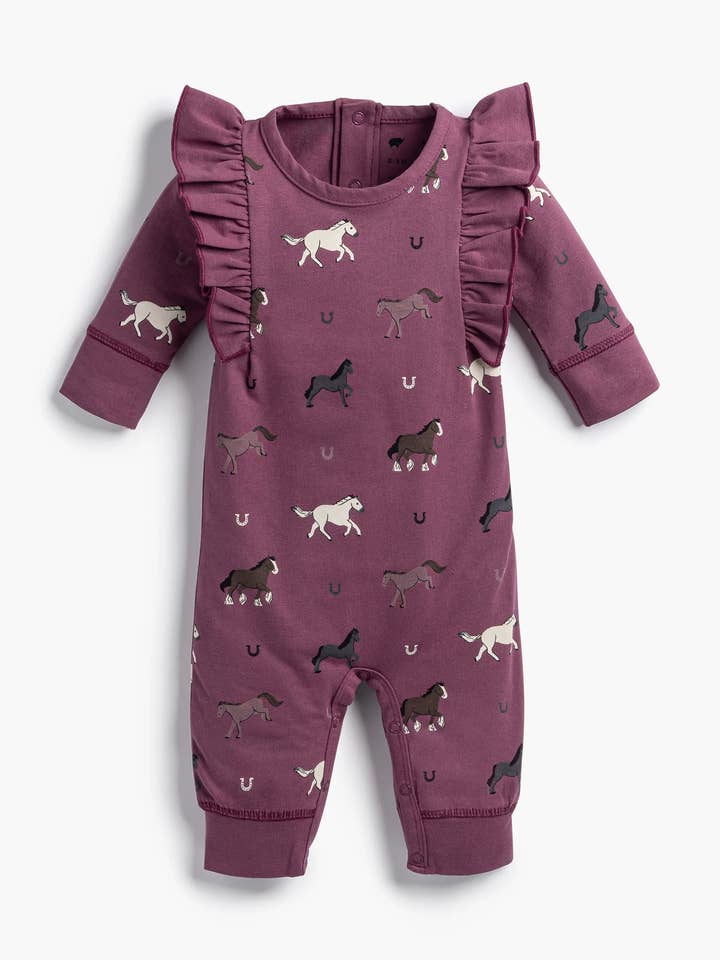 Baby Double Ruffle Romper_Fall Horses for wholesale by Monica + Andy