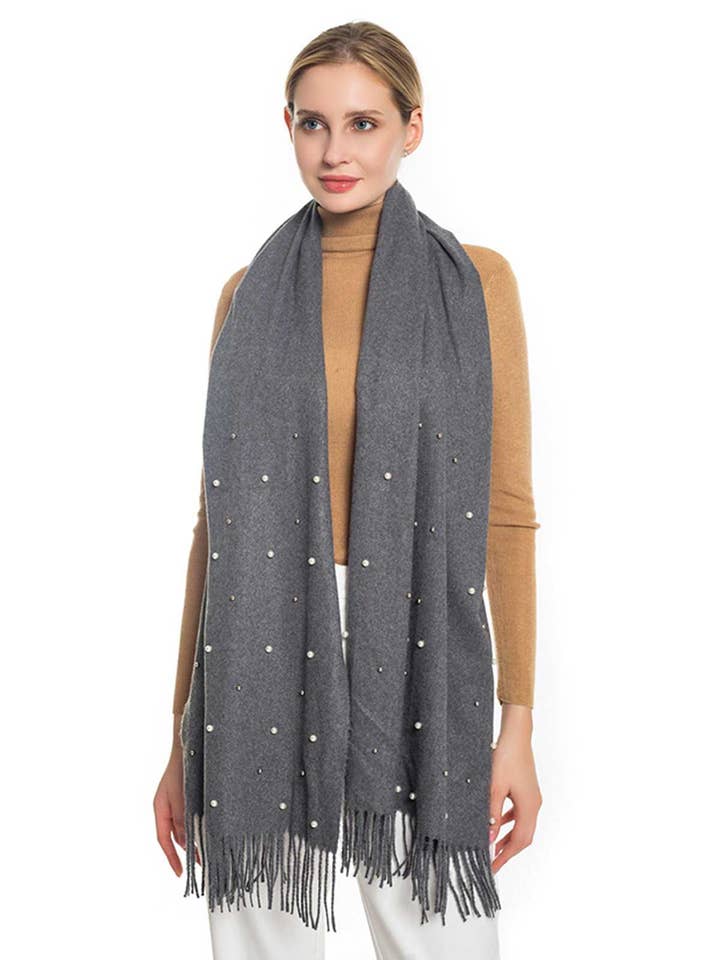 ÉCHARPE SOLIDE DÉCORÉE DE PERLES TEXTURÉES DOUCES S5030- pour la vente par anbfashion