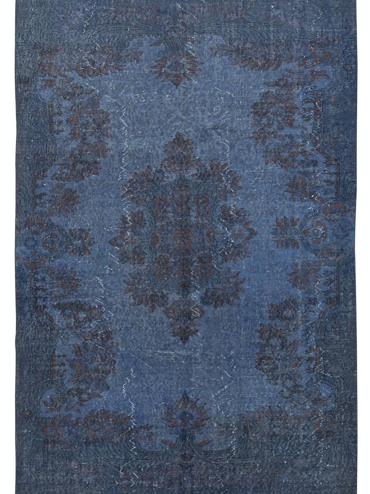 Alfombra moderna turca hecha a mano de lana de 5.7x8 pies en azul para venta al por mayor de Rug Specialist LLC.