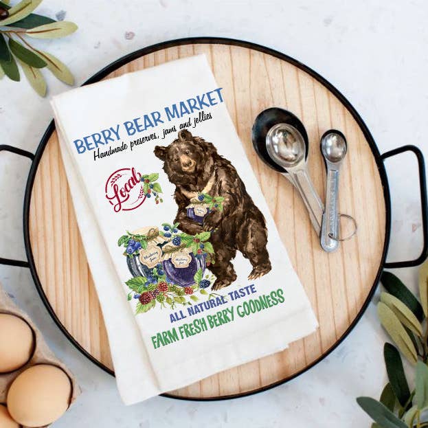 Berry bear Market Jams and Jellies Cotton Tea Towels for wholesale by Avery Lane Gifts