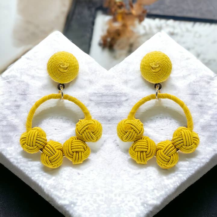Narratives The Line - Wholesale Hoop Earrings - Cotton Woven Knot Small Hoop Earrings - Reds
