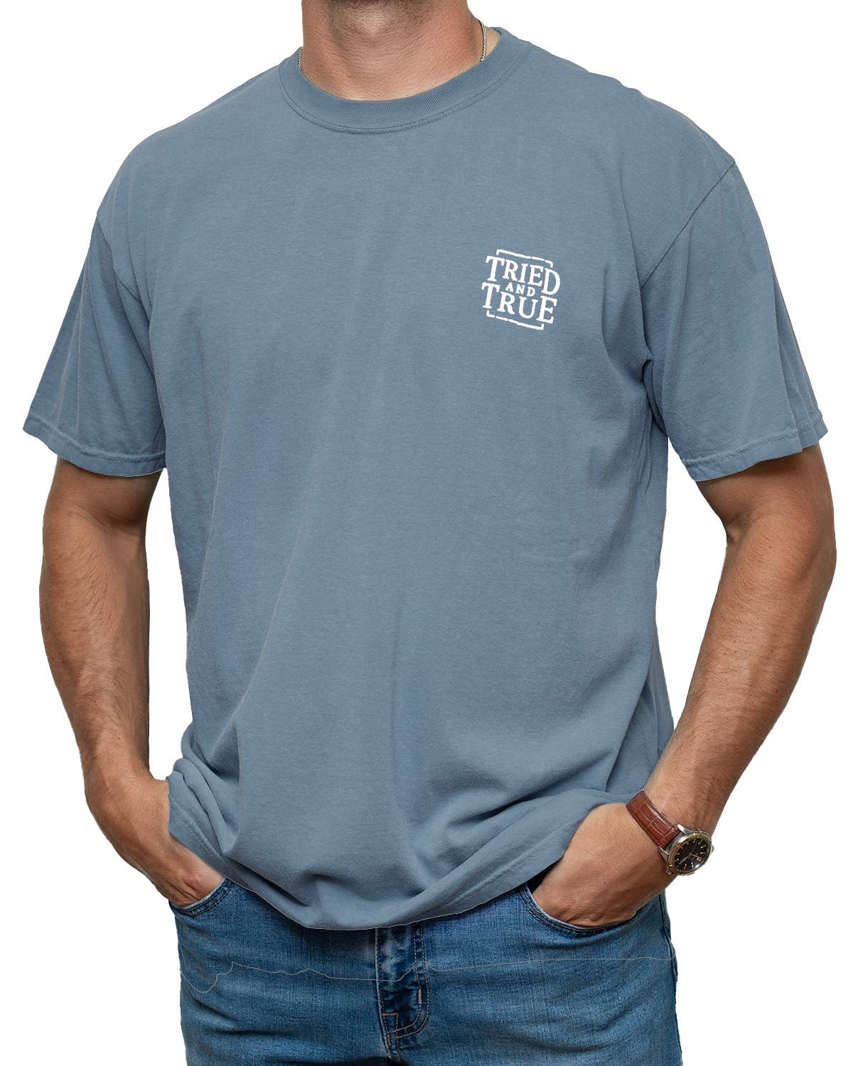 ijsblauw Amerikaanse Tough Ice Blue T-shirt met Korte Mouwen voor groothandel op Faire1