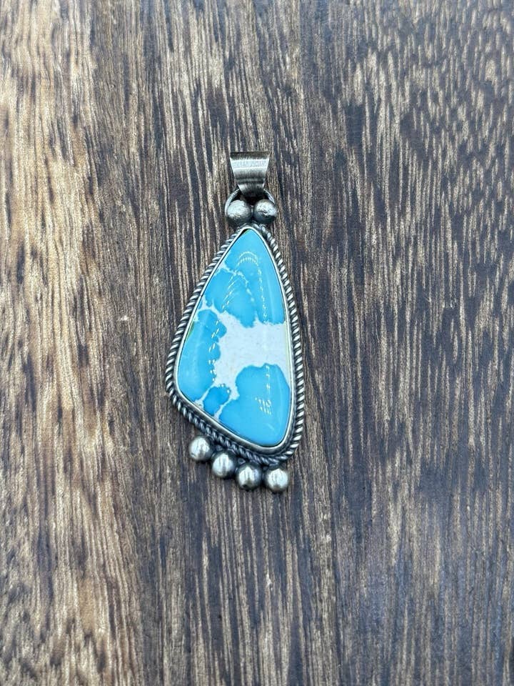 Navajo Handmade Sterling Silver Sonoran Gold Turquoise Pendant Old Look for wholesale by Native City Jewelry