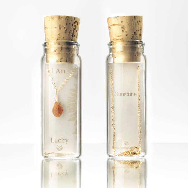 Intention Necklace Bottle - Lucky Sunstone for wholesale by Kindness Gems