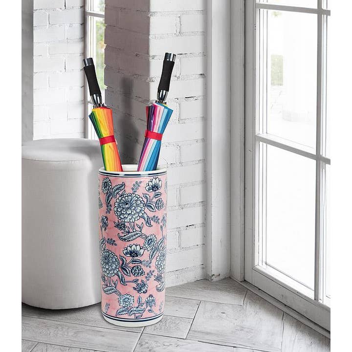 Abbott - Wholesale Umbrella Stand - Floral Print Umbrella Stand-Pink & Blue-18"H2