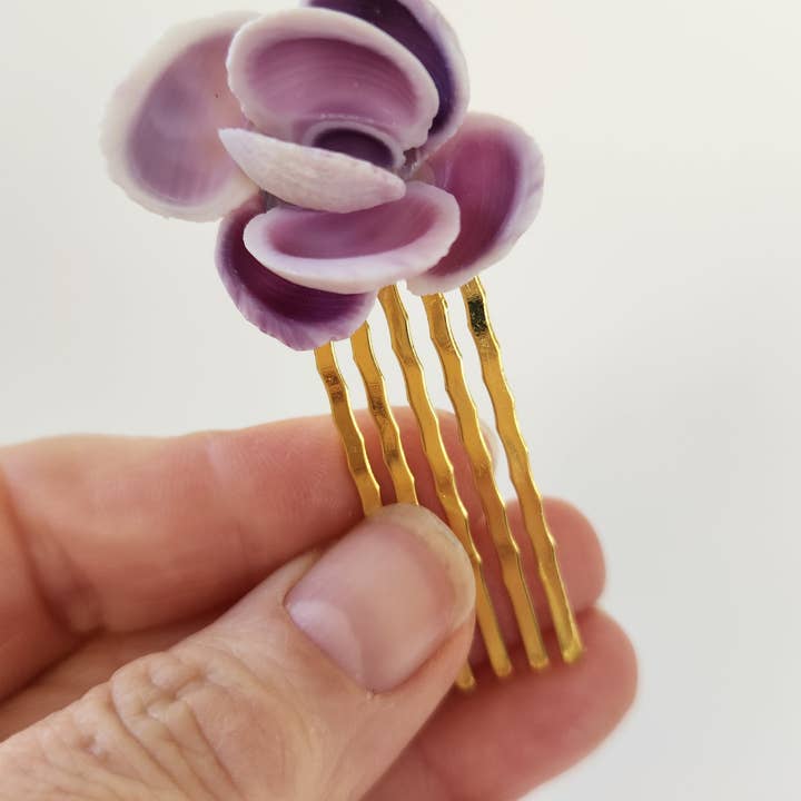 Mermaid Seashell Hair Comb, Purple for wholesale by White Tulip Boutique