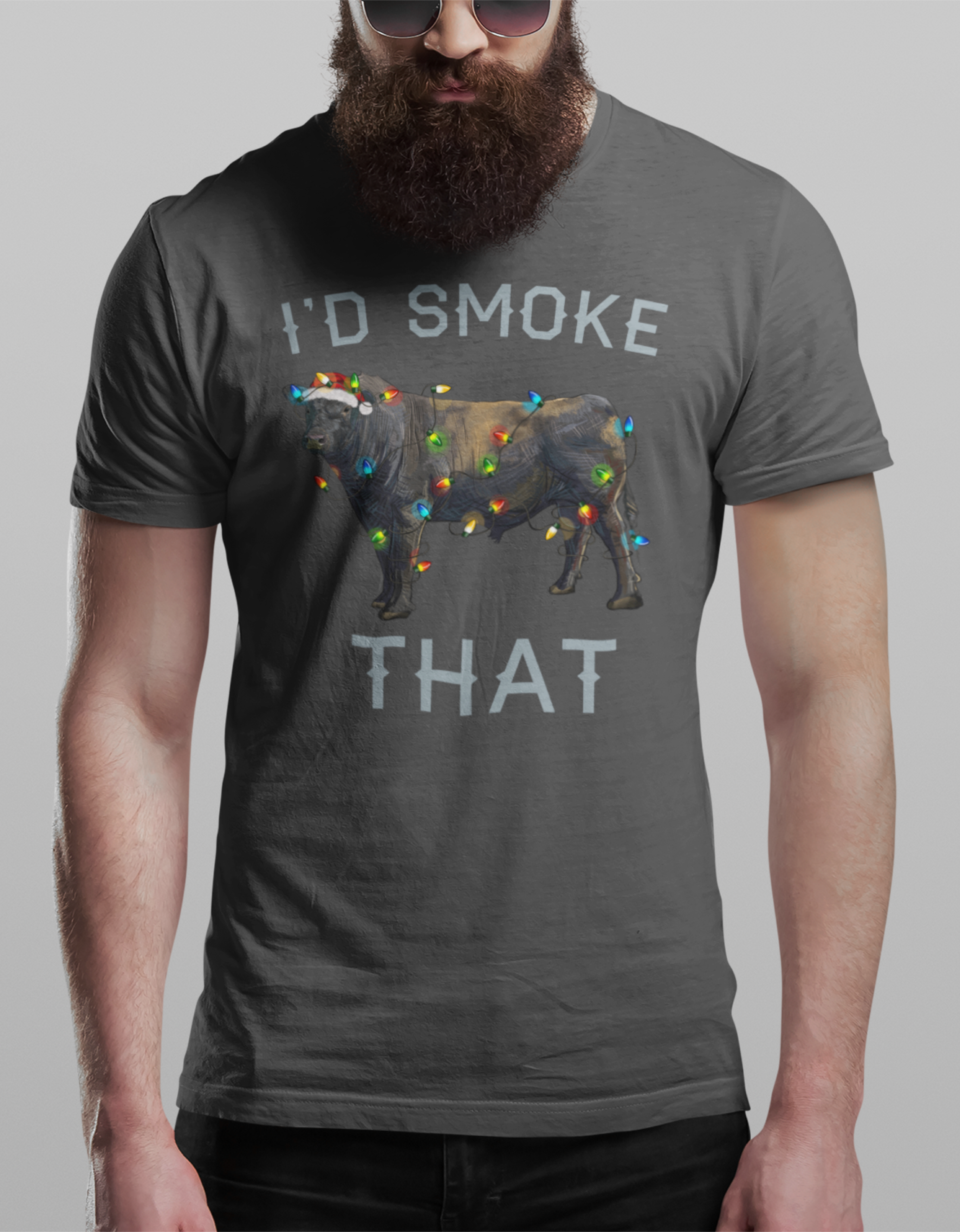 Hunt Hook Eat - Wholesale Screen Printed T-Shirt - Men's - I'd Smoke That Angus Christmas Tee 3