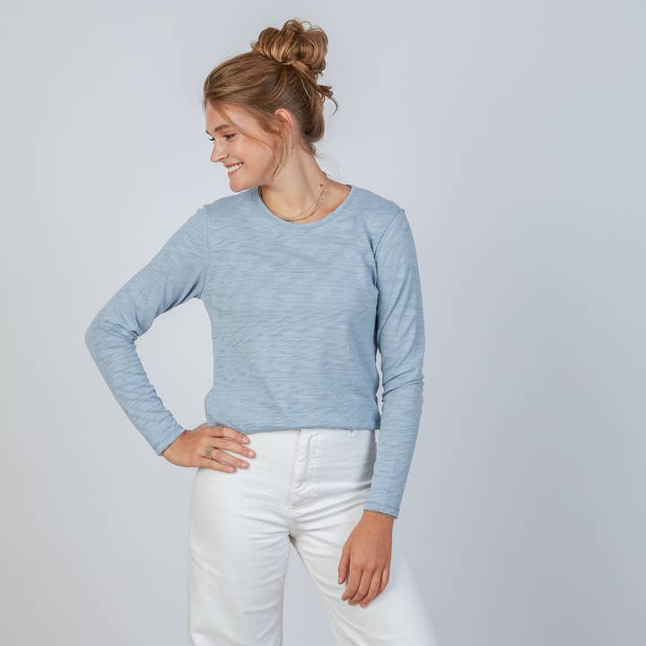 The Classic Tee in Dusty Blue - Long Sleeve for wholesale by erin gray