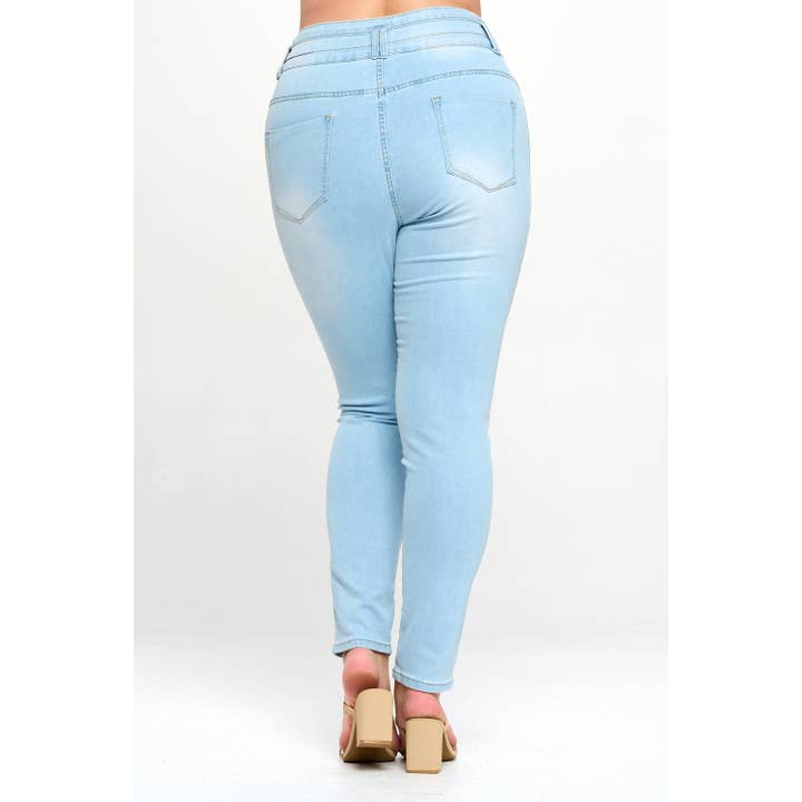 Blue Turtle - Wholesale Jeans – Women’s - Stacked To The Max High Waist Plus Skinny Jeans Light Blue4