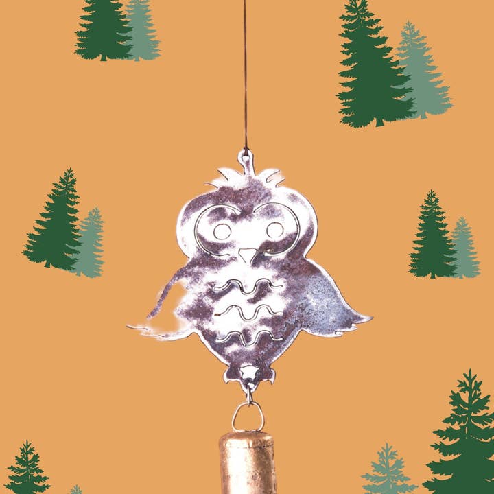 Ugle Wind Kime klokke udendørs Mobile Garden Recycled Metal øko for engroshandel hos Whimsies