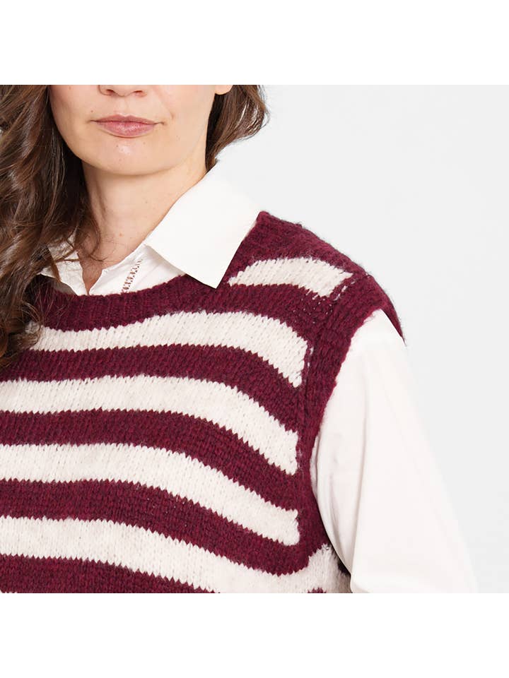 Sarta – wholesale Tank top – Women′s – Betsy Wool Blend Tank Top - Berry/Cream, Striped5