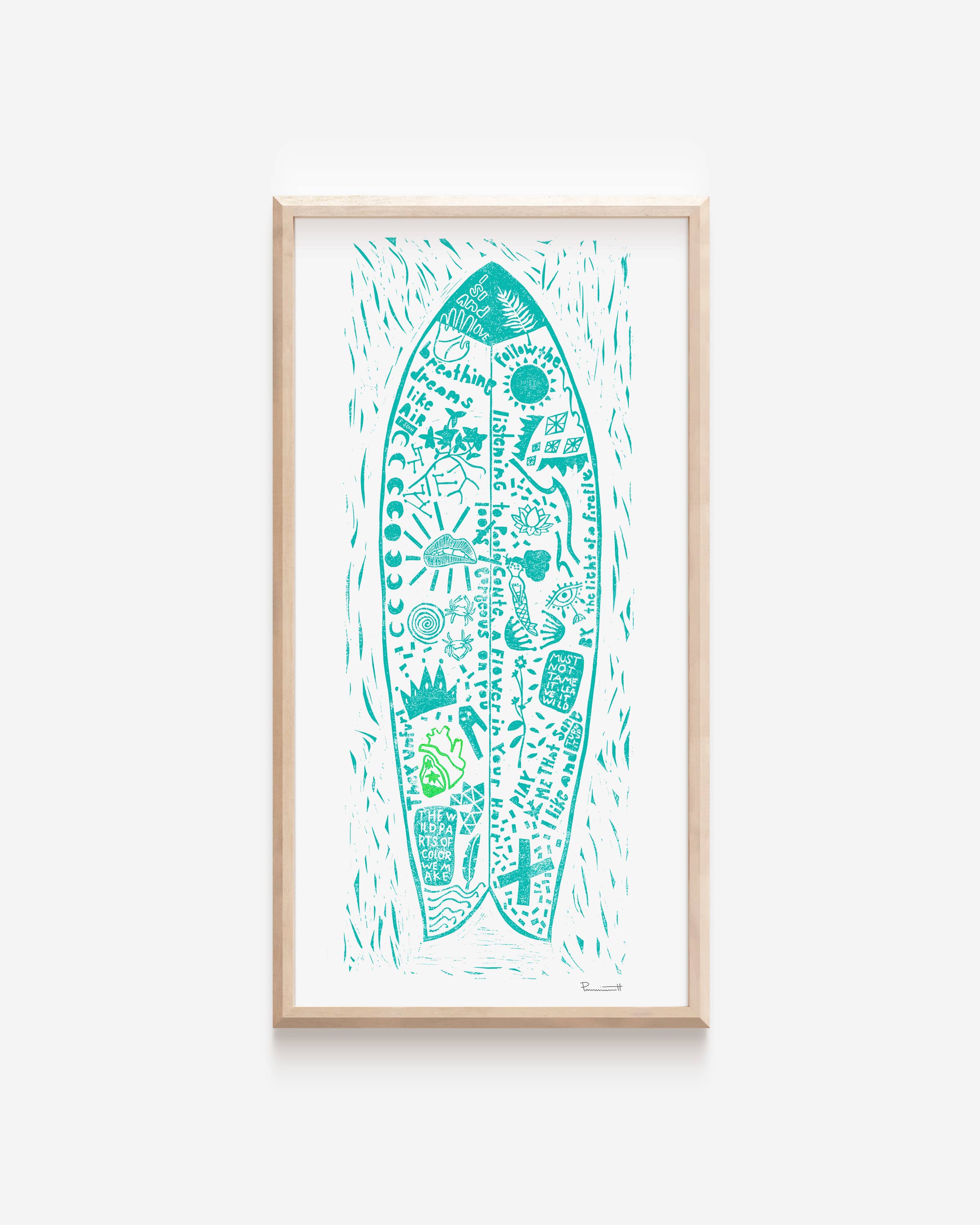 Valerie Perreault Studio - Wholesale Art Print - "Wash-Ashore " AQUA - Linocut Art Print