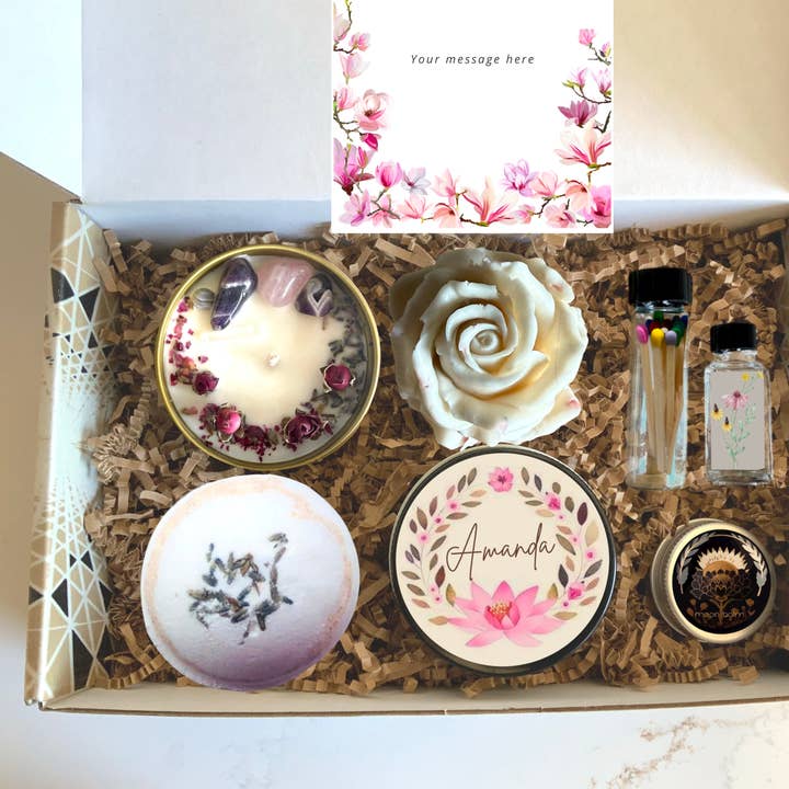 Namaste Home - Wholesale Jar/Filled Candle - Personalized Lotus Candle Gift Set — Custom Name on Gold Tin0