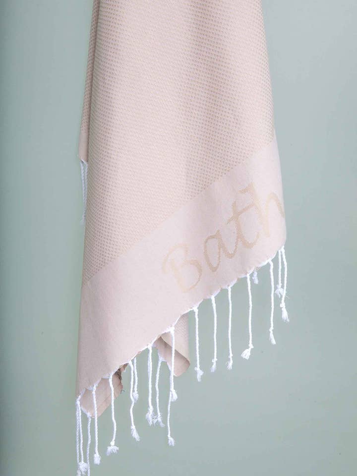 Fouta Towel Honeycomb Embroidered "Bath" Jacquard for wholesale by Scents and Feel