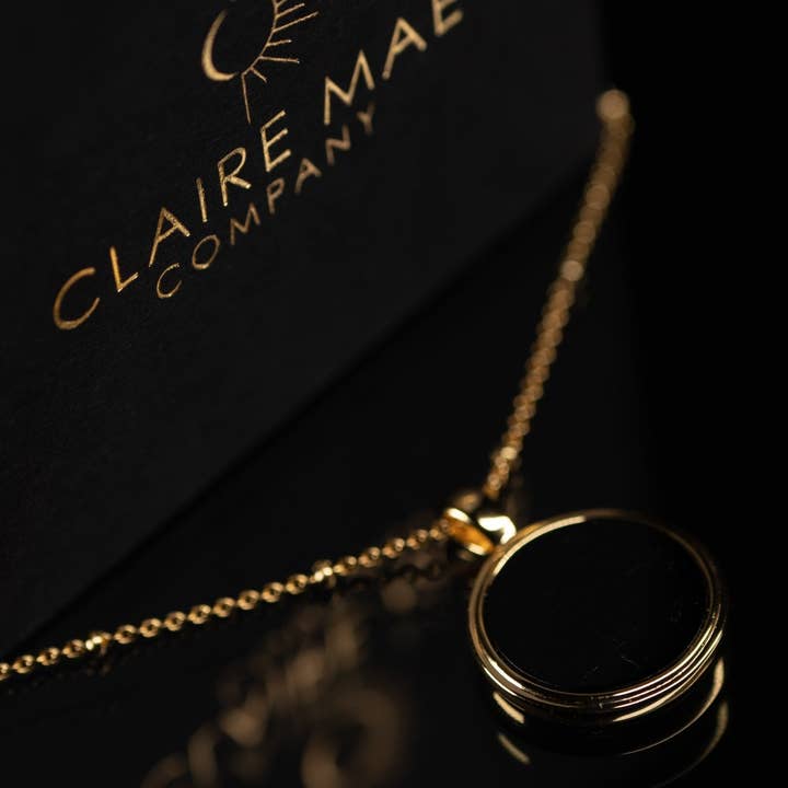 18K Gold-Plated Sterling Silver Necklace with Black Tourmaline Pendant for wholesale by Claire Mae Company