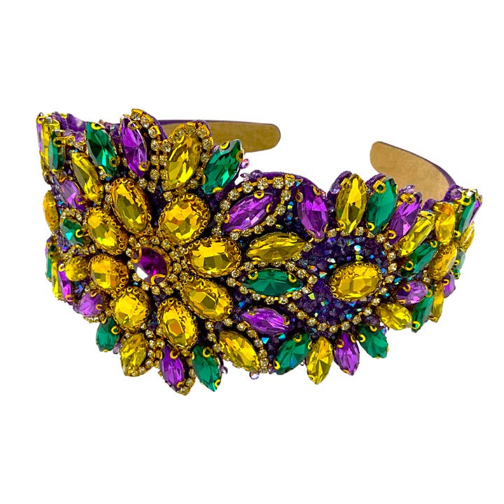 Mardi Gras Headband with Purple, Green, and Gold Rhinestones (Each) for wholesale by Plush Appeal LLC