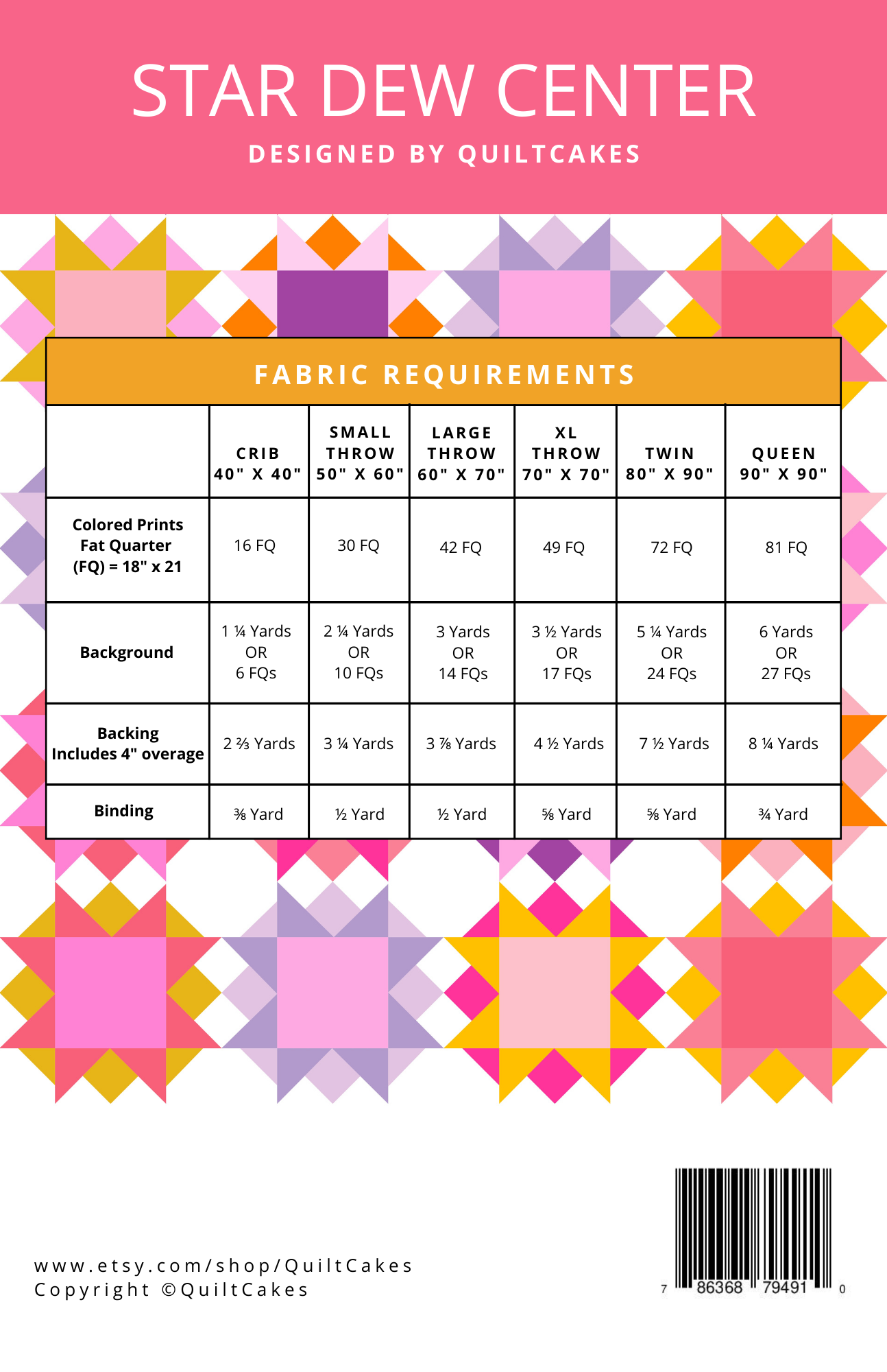 QuiltCakes - Wholesale Craft Sewing Kit - Star Dew Centers Quilt Pattern Printed1