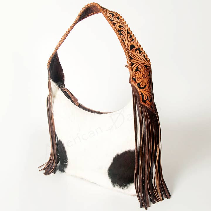 LC-ADBG803 Annie Western Hobo Bag Hair-On Cowhide & Tooled Leather Shoulder Purse for wholesale by LS Western