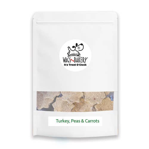 Turkey Trots –Wholesome Turkey, Pea & Carrot Dog Treats for wholesale by Wags Bakery LLC