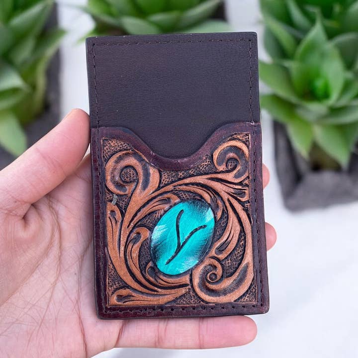 Stone Leather credit card wallet for wholesale by Western Linens