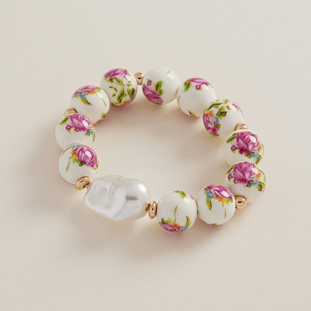 Designature New York - Wholesale Beaded Bracelet - Ceramic Beads With Organic Shaped Pearl Bracelet1