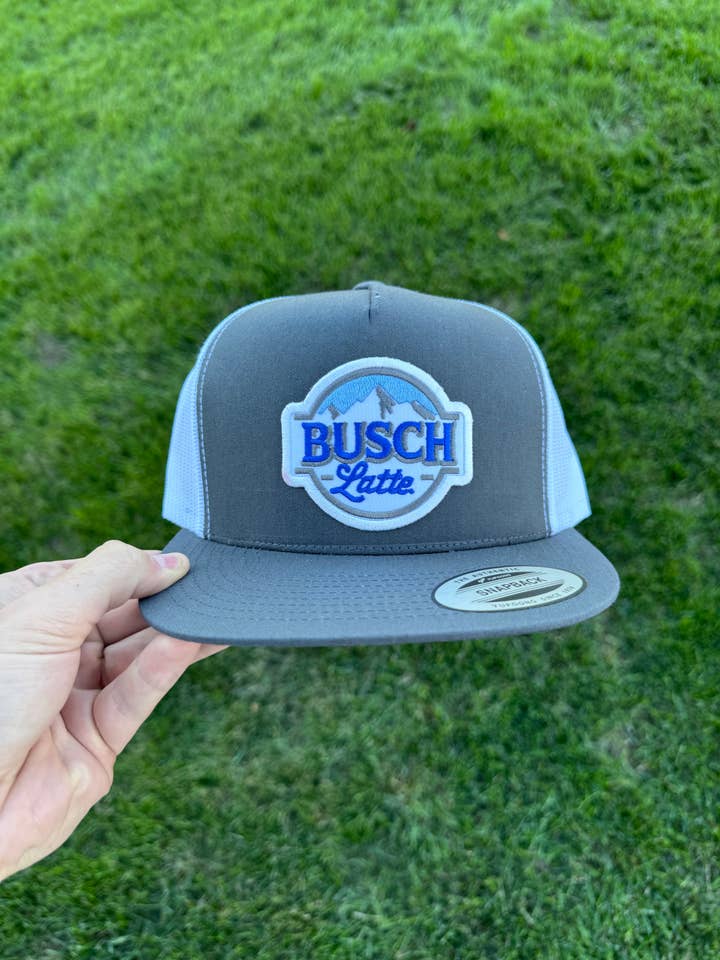 Busch Latte Charcoal/White Snapback for wholesale by River Bent Hat Co.