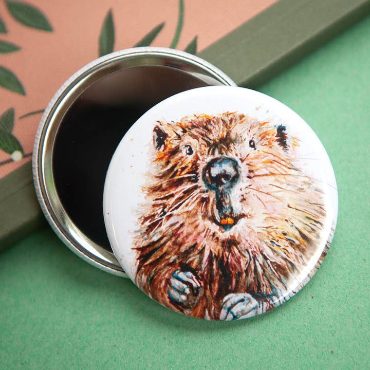 Inky Beaver Pocket Compact Mirror for wholesale by Kate Moby