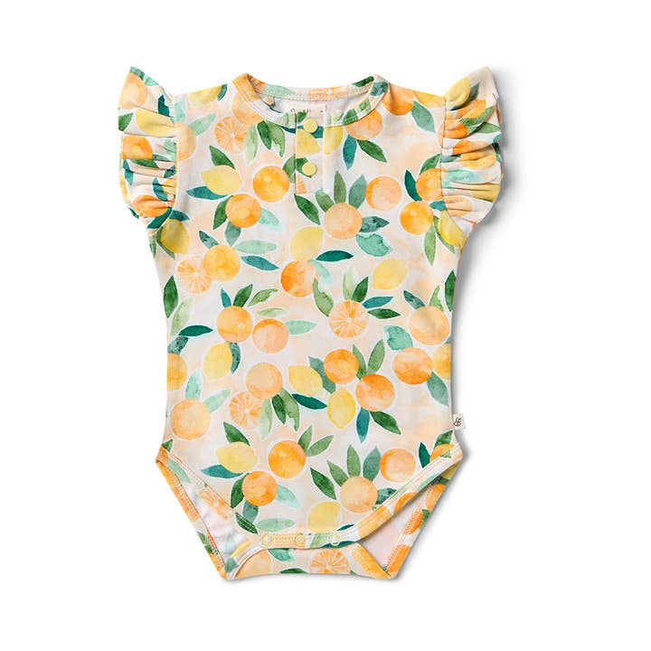 Snuggle Hunny - Wholesale Bodysuit (non-footed) – Baby - Sunny Citrus Short Sleeve Organic Bodysuit with Frill1