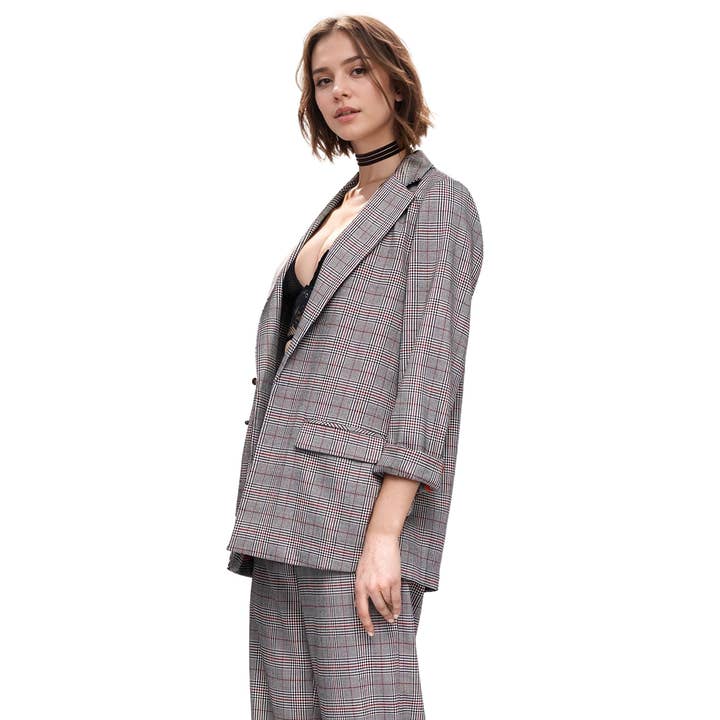 Nurode's Multi Glen geruite blazer in grijze plaid voor wholesale door Robin K