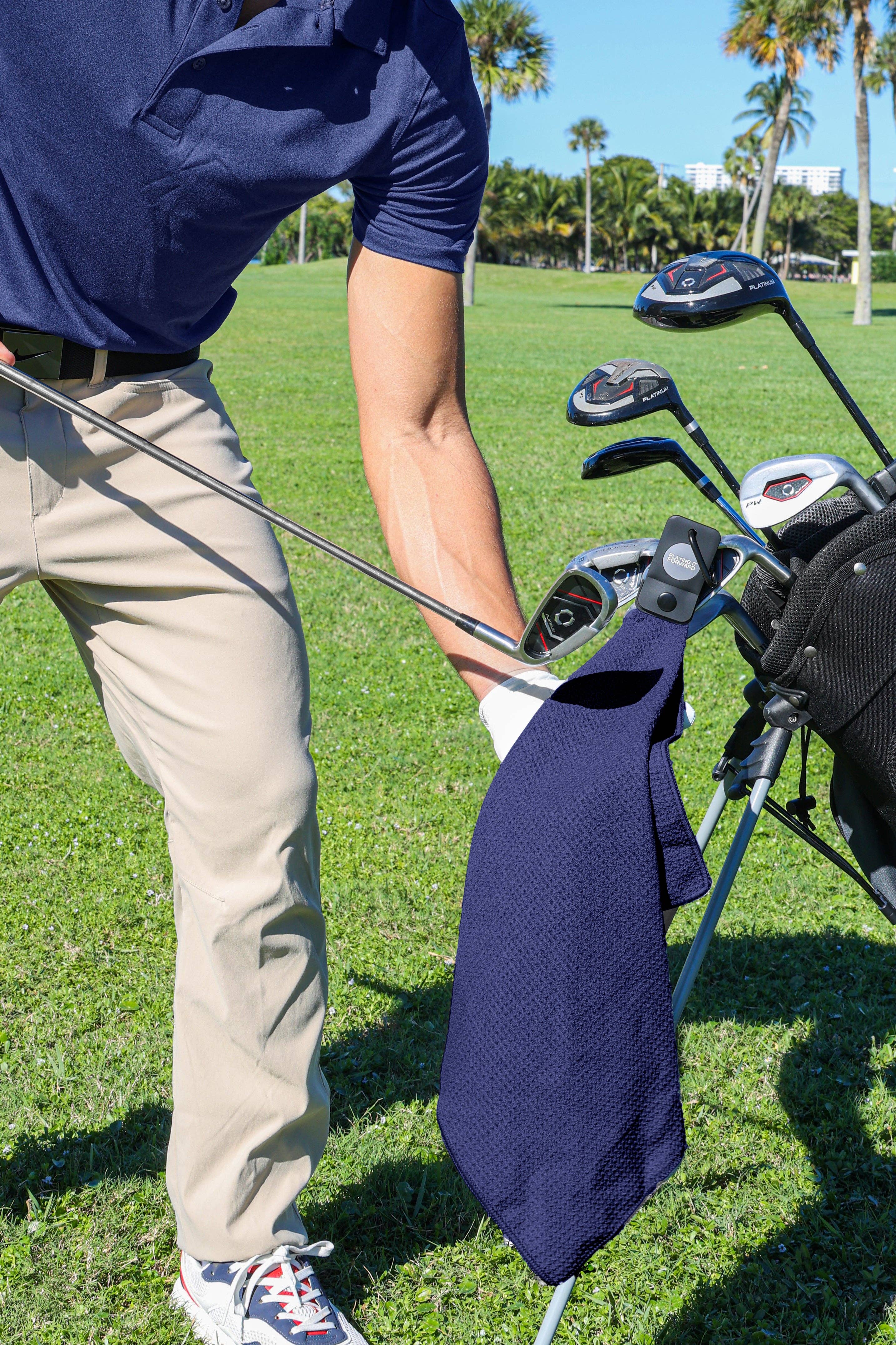 Playing It Forward - Wholesale Sports Towel - Magnetic Microfiber Golf Towel with Clip  - Navy3