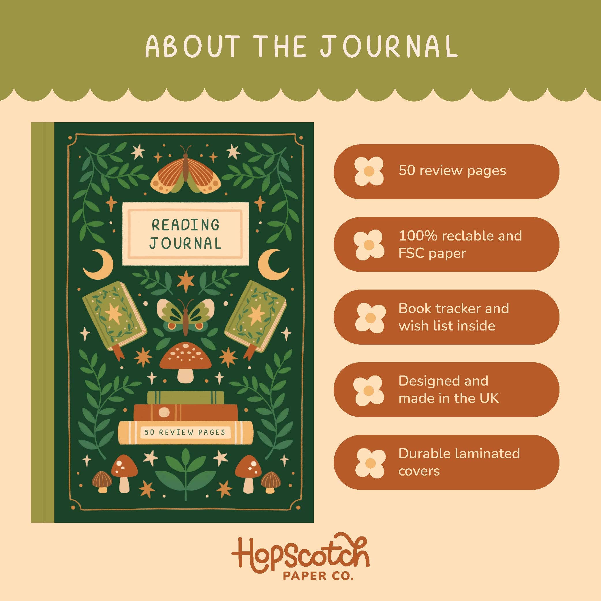 Hopscotch Paper Co. - Vente Journal intime - Journal de lecture Forêt fantastique, carnet de critique de livre de 50 pages3
