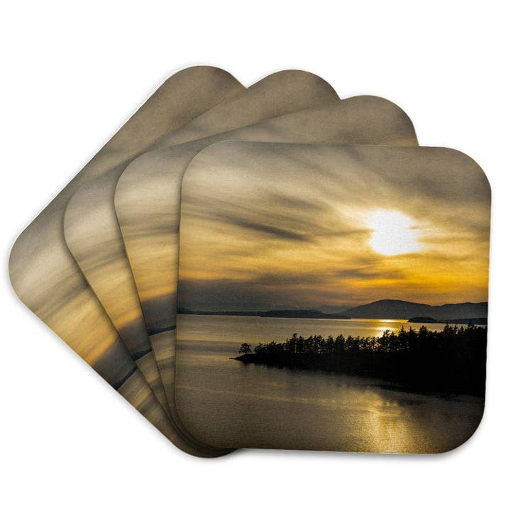 3dRose - Wholesale Coasters - 3dRose, WA. Winter sunset on Samish Bay, Lummi Island, Bellingham Bay., Coaster7