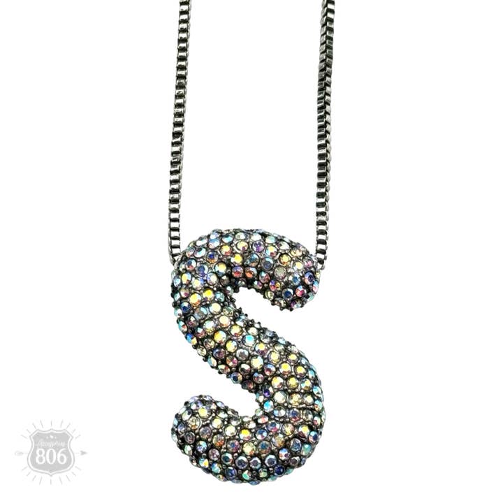 Rhinestone letter pendant on silver necklace for wholesale on Faire13