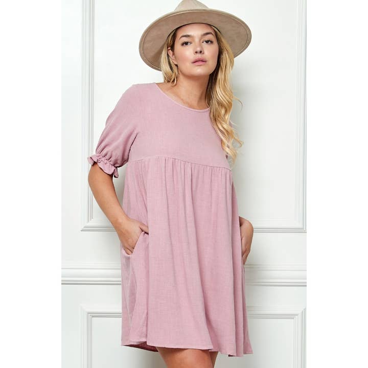 Robe à manches bouffantes en lin uni de grande taille pour la vente par Veveret