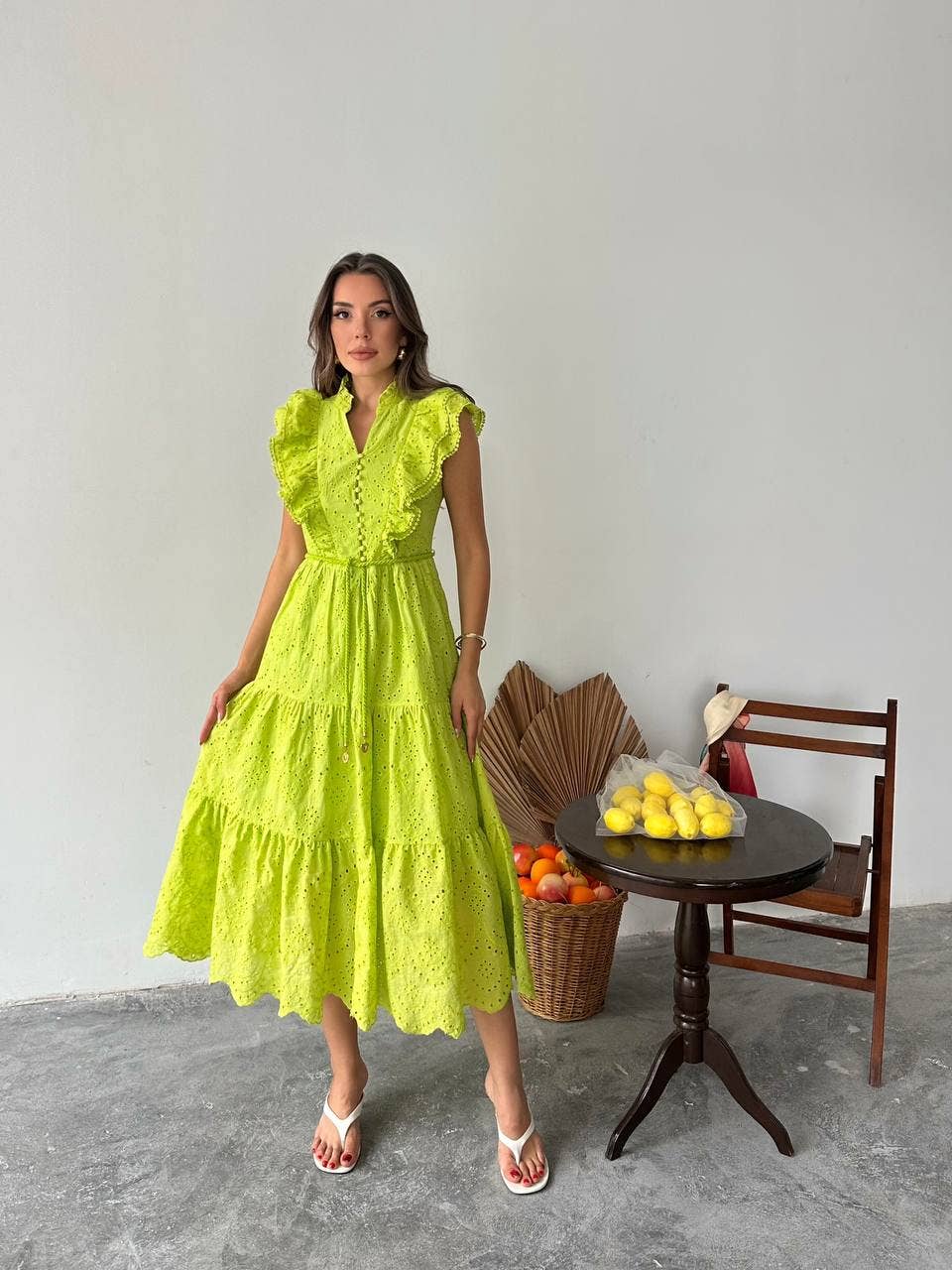 Design company-Fatma Balkir - Vente Robe – femme - Robe élégante en dentelle guipure jaune - robe vintage5