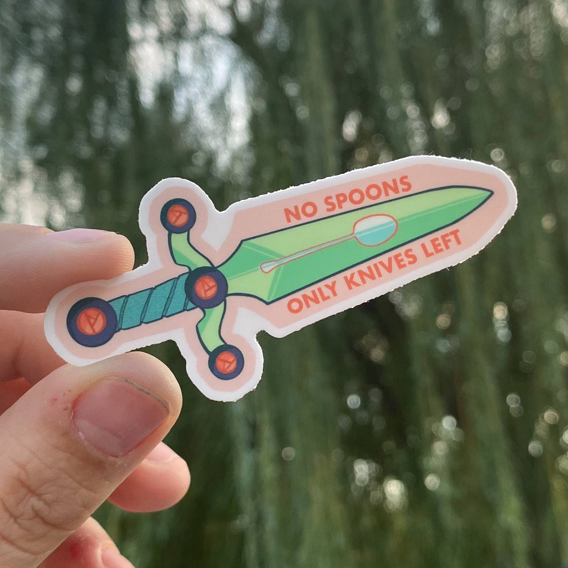 Disgaybled Designs - Wholesale Sticker - No Spoons Only Knives Left Chronic Illness Pastel Sticker1