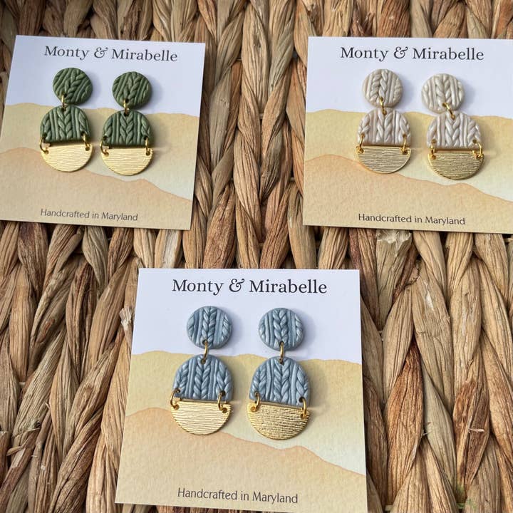 Gloria/Statement Øreringe/Polymer Clay Jewellry/Strik mønster/Lille dingle/Sweater Vejr for engroshandel hos Monty and Mirabelle